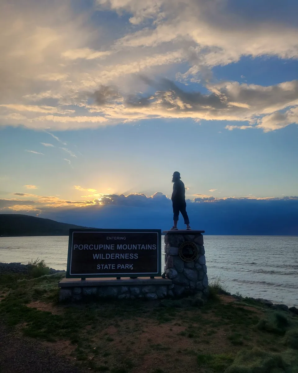 At the entrance to Porcupine Mountains Wilderness State Park